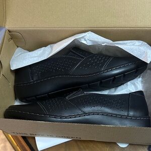 Clarks Black Perforated Leather Slip-Ons